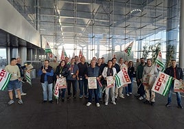 Ambulance workers protesting outside Malaga Airport.