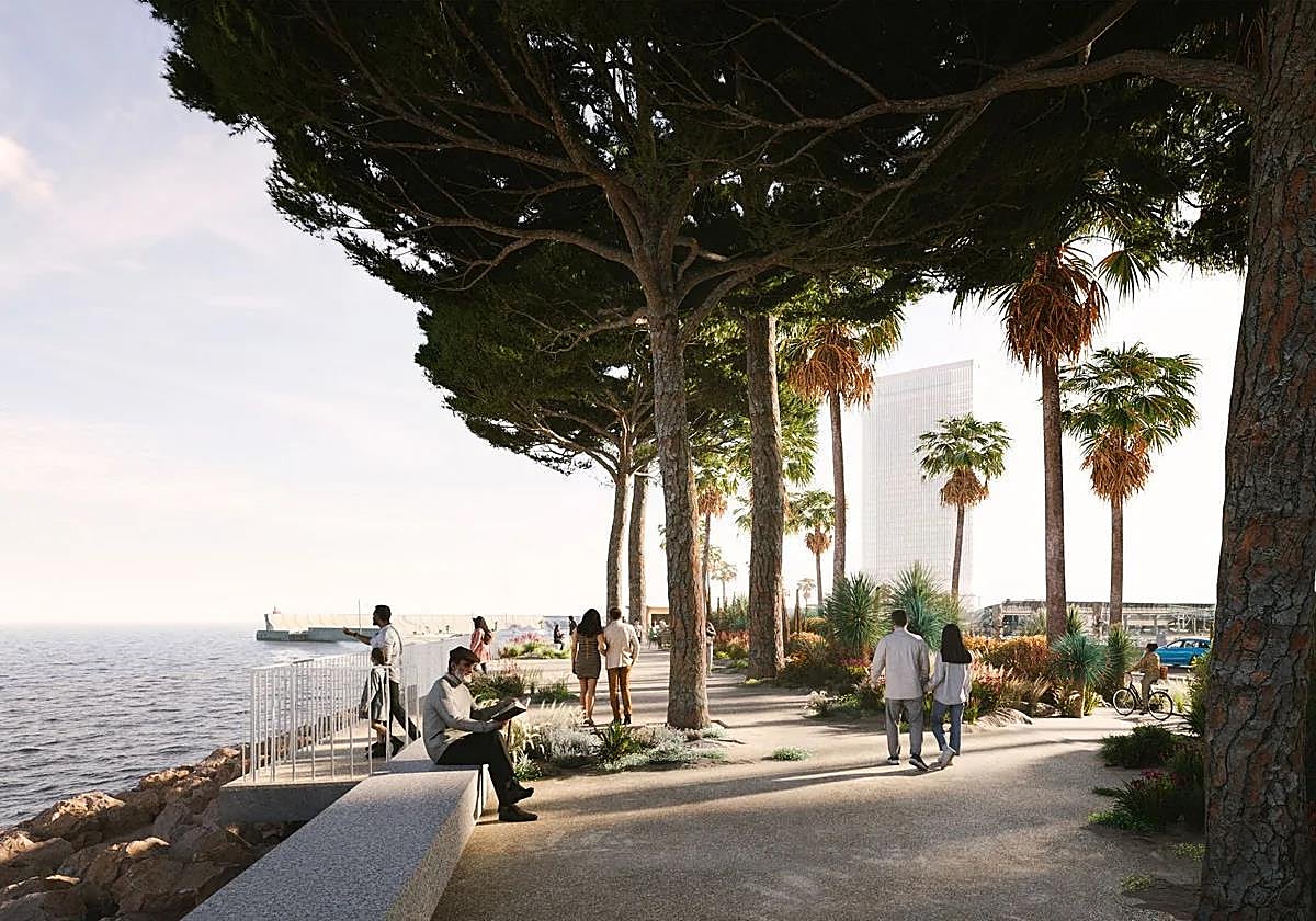 Rendering of the planned gardens on the Levante dock next to the port tower.