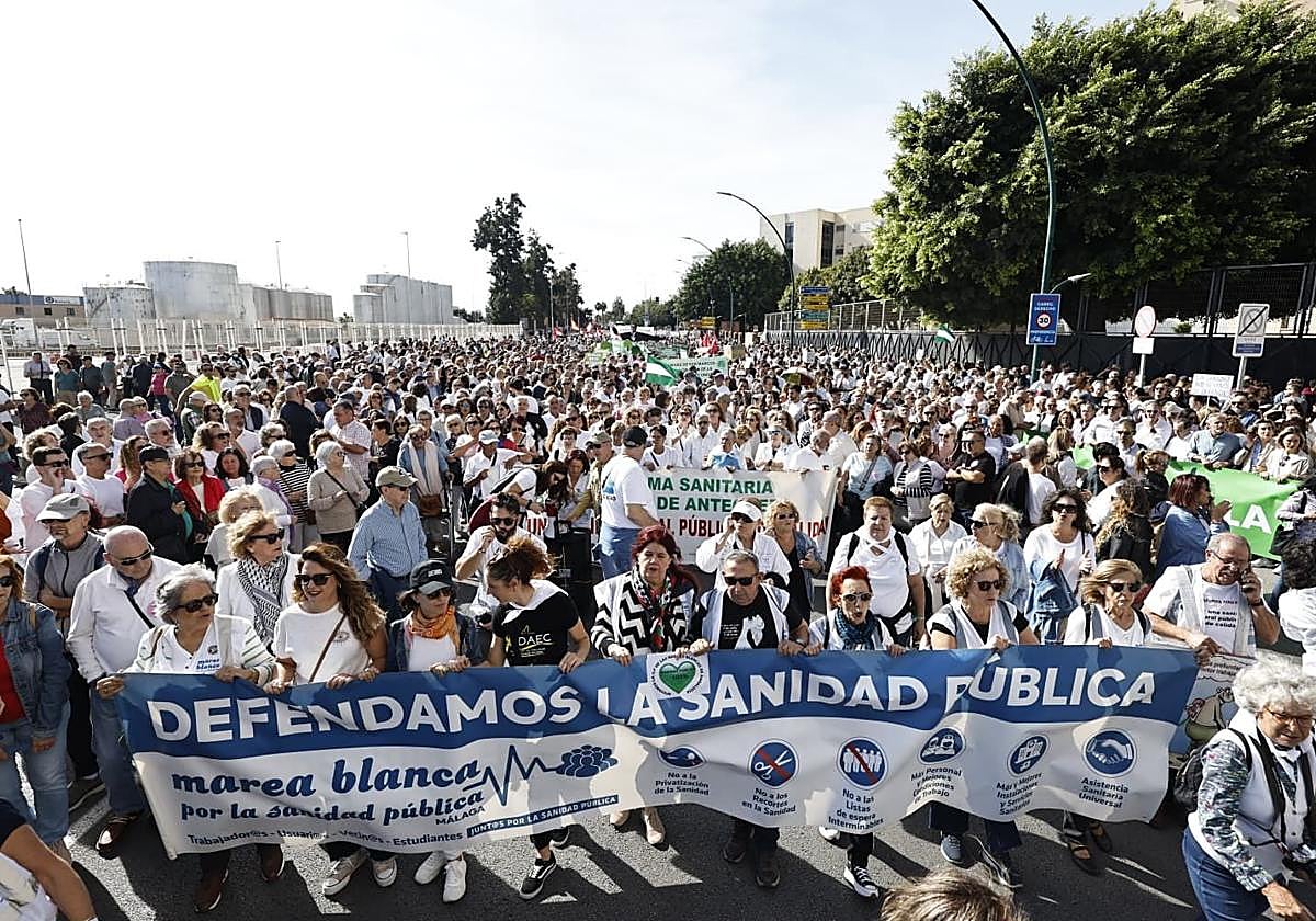 Thousands of people march through Malaga city centre in defence of public healthcare, in pictures