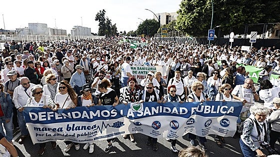 Thousands of people march through Malaga city centre in defence of public healthcare, in pictures