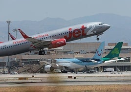 A Jet2.com plane takes off from Malaga Airport.