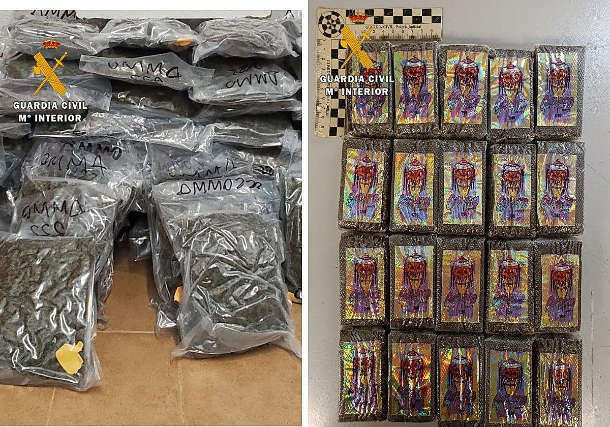The marijuana and hashish seized in Mijas and Manilva.