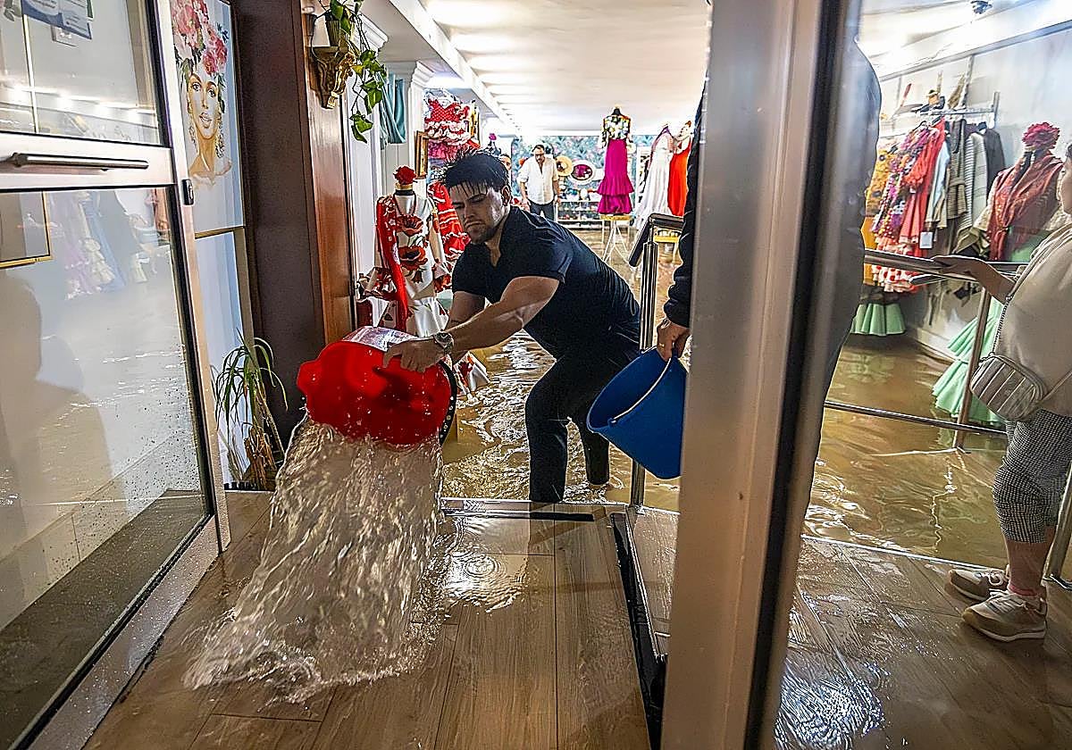 One of the local shops in Nerva flooded by an overflowing ravine.