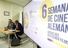 Franko Stritt and Uwe Scheele at the presentation of the German cinema week.