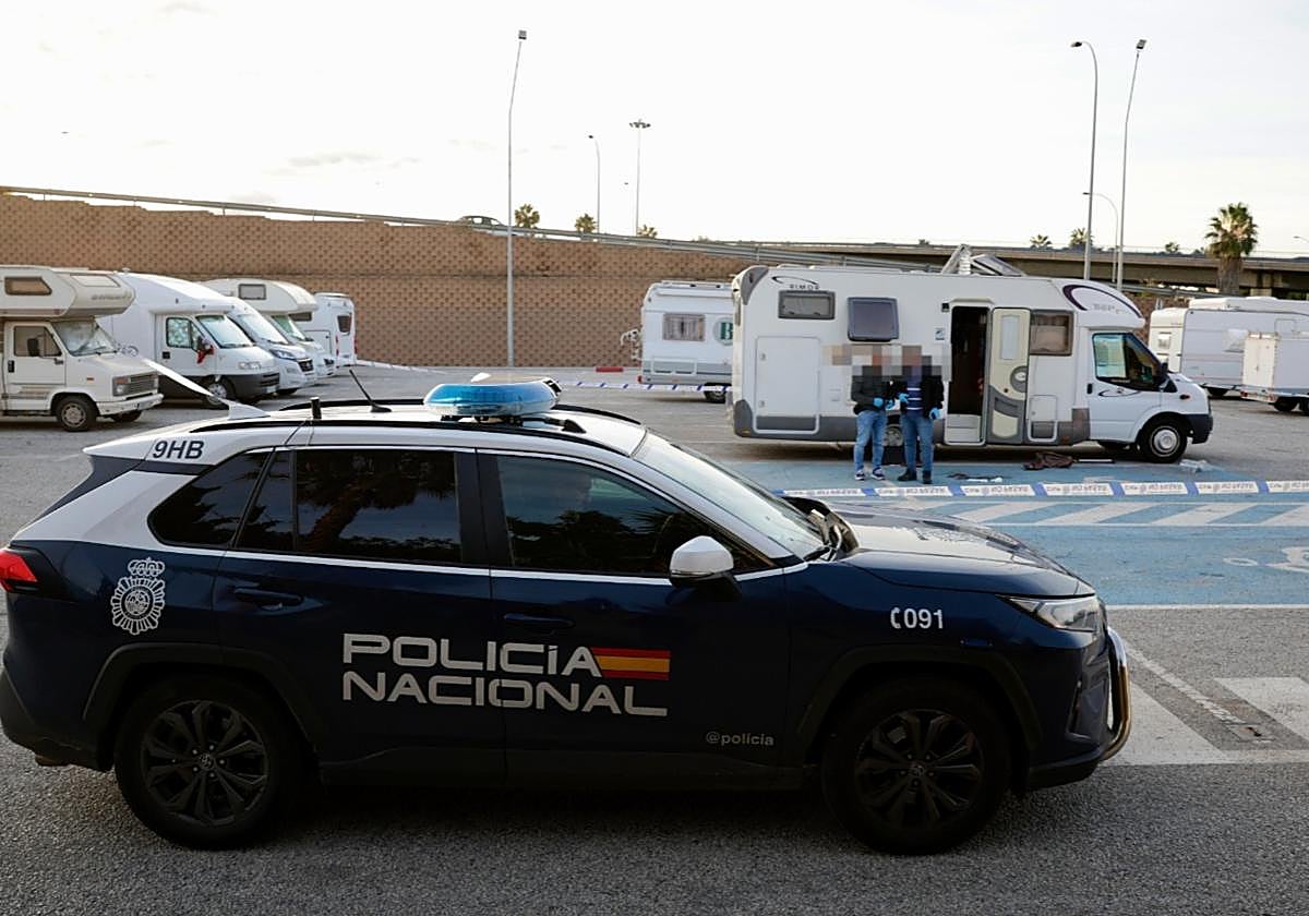 National Police officers at the parking area where the shooting incident happened.