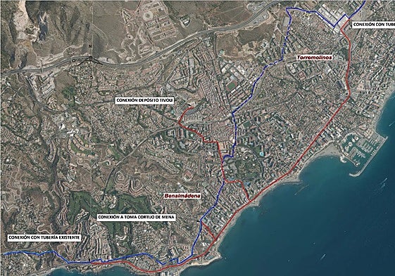 Image of the new water supply route linking Torrequebrada and El Pinillo.