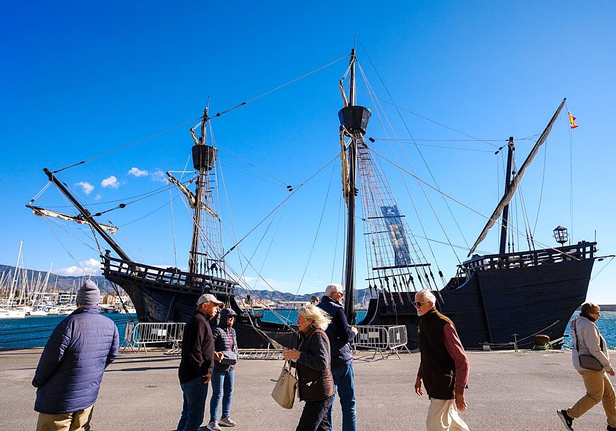 The Nao Victoria moored in the port of Motril.