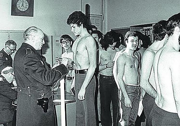 A moment of recruiting in 1975.