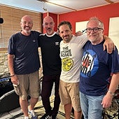 Vocalist Pete Carter (l) during a rehearsal with members of his latest project, The BritPop Authority.