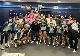 Malaga players with AFE representatives David Aganzo and Diego Rivas