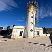 The Sacrafit lighthouse undergoing maintenance work.
