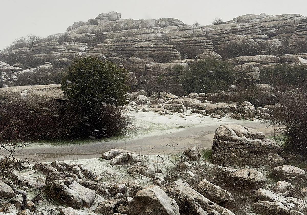 The Torcal de Antequera nature reserve in Sierra del Torcal dawned covered in snow on Monday.