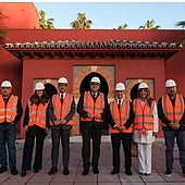 Regional minister for tourism Arturo Bernal (4l) during a visit to El Bil Bil castle.