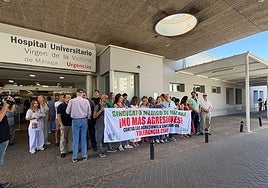 Malaga's medical union rally at the Hospital Clínico to protest against attacks on healthcare workers.