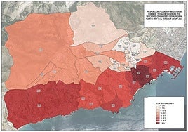 Map of the study showing the percentage of tourist accommodation by area.