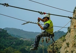 A man working on the new Caminito del Rey footbridge in Malaga province.
