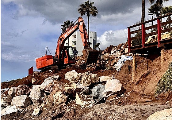 Repair work underway on a section of the coastal path in this Costa del Sol town.