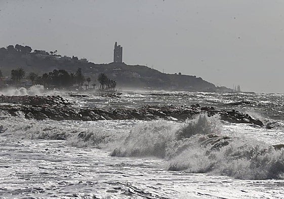 Winds whipping up the waves on Malaga city's coastline.