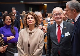 Deputy Prime Minister Montero and Mayor of Malaga De la Torre during the defence of the Malaga candidacy.