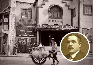 The Hongkew cinema and Antonio Ramos Espejo (inset).
