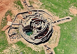 Aerial view of the oldest and deepest well on the Iberian Peninsula, located at the archaeological site of Motilla del Azuer.