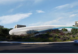 The design of the future centre, shaped like a drop of water.
