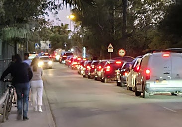 A traffic jam near the Plaza Mayor shopping centre in Malaga on Saturday, 18 April.