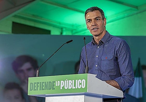 Spanish Prime Minister Pedro Sánchez at an event hosted by his party (PSOE) in Huelva.