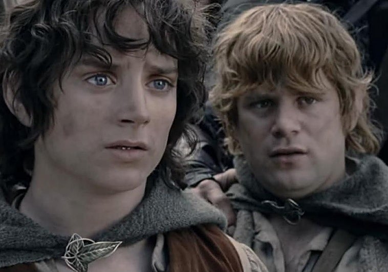 Elijah Wood and Sean Astin, as Frodo and Sam in the fiction.