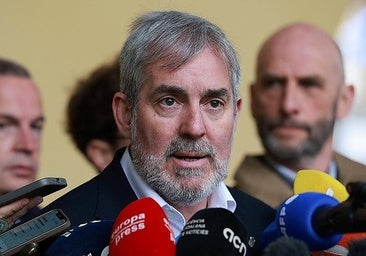 President of the regional government of the Canary Islands talking before the media in Brussels on Wednesday.