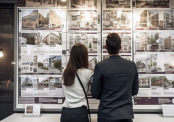 A couple look at property listings.