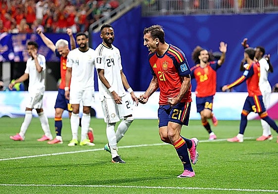 Oyarzabal celebrates one of his two goals on Sunday.