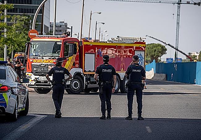 Emergency services outside the tower.