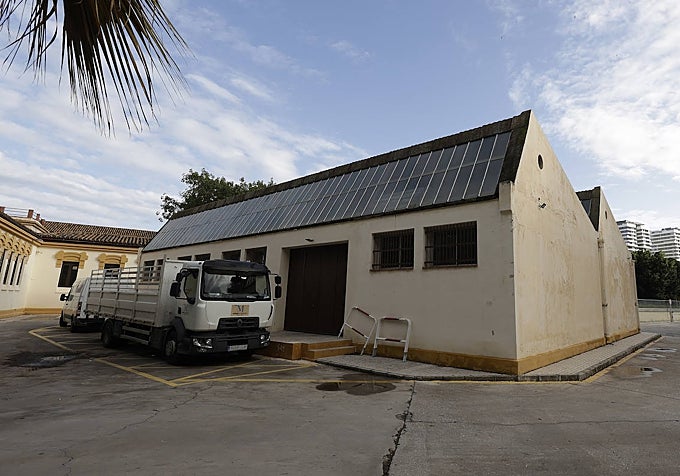 Maintenance buildings due to be demolished, near the historic building of the former Civic Centre.