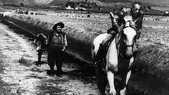 The latest adventure of Don Quixote and his squire, Orson Welles