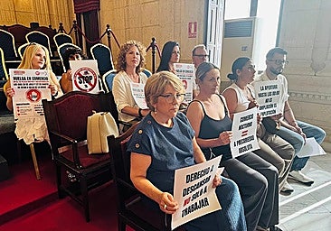 Plaza Mayor shopping centre workers during the meeting of Malaga city council.
