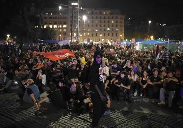 Demonstrators in Barcelona last night