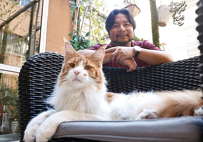 Misha Buenaventura with one of the cats.