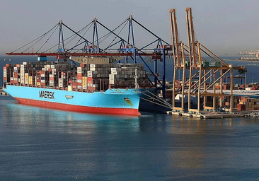 A cargo ship in the port of Málaga.