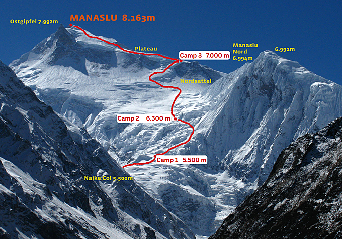 The route Daniel Gaona will take to reach the summit during the weeks of climbing