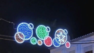 Christmas baubles light up a street in Cartaojal, where the festive illuminations have been on display since mid-October.