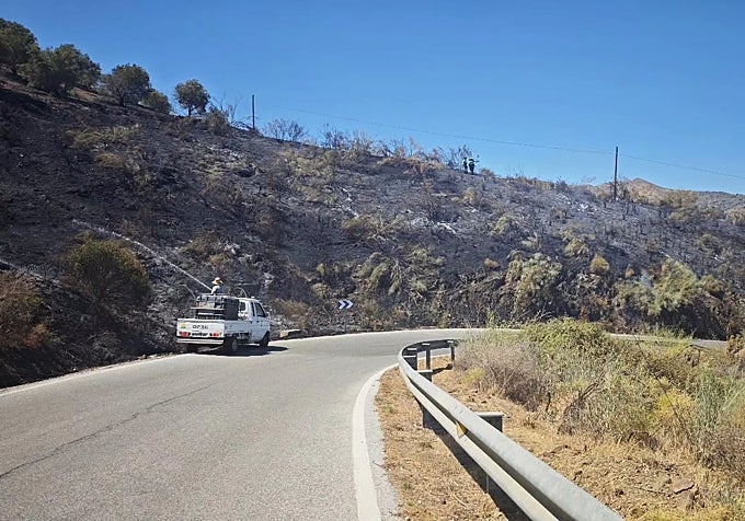 A picture of the area affected by the fire in Macharaviaya.