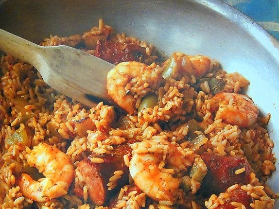 Spicy seafood jambalaya is probably based on Spanish paella or Provençal rice.