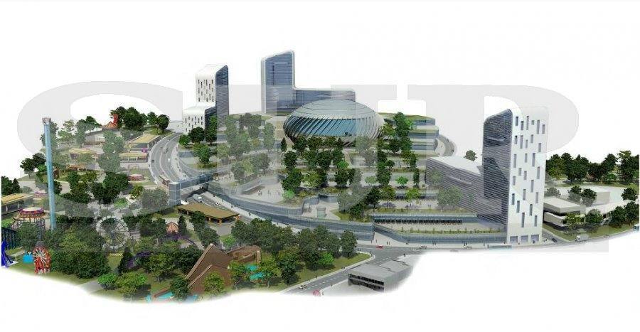 An artist's impression of the future theme park and commercial centre.