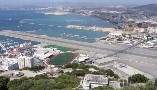Gibraltar’s emblematic Victoria Stadium sits right beside the International Airport.