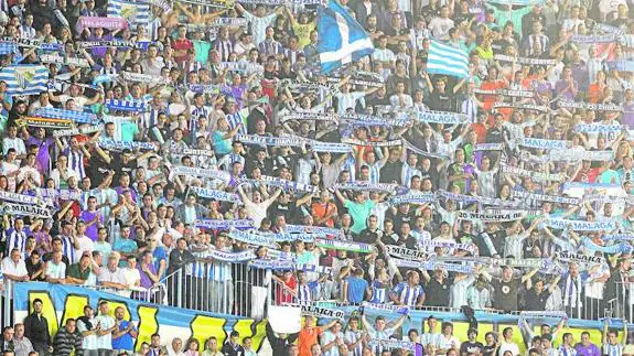 Image of the Malaga fans at La Rosaleda Stadium.
