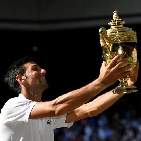 Djokovic with the trophy on Sunday.