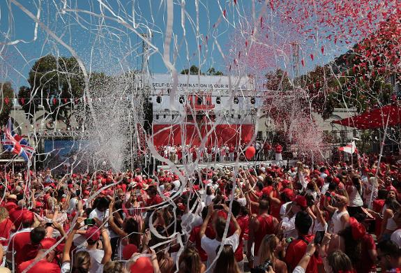 Gibraltar celebrates in red and white style.  