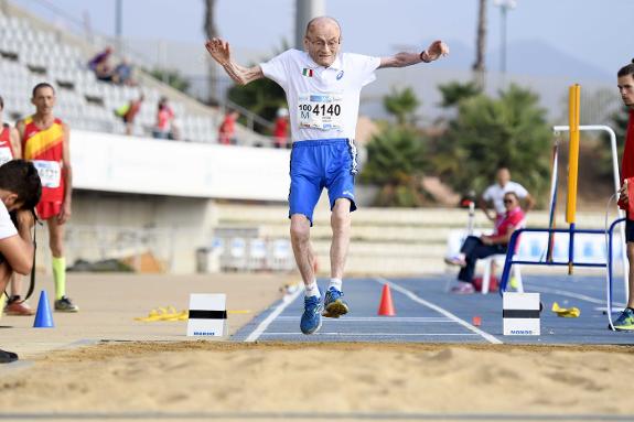 Italian Giuseppe Ottaviani competes in the long jump.