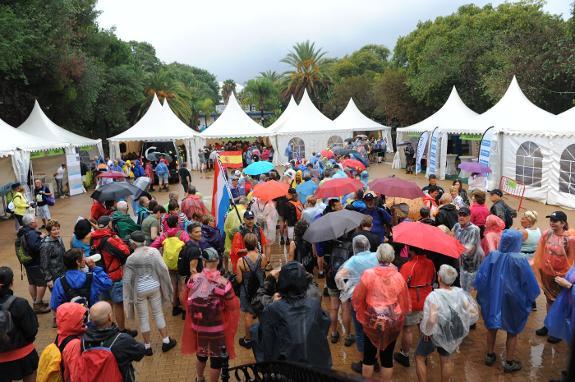 Participants wait to take part in the first walk on Thursday. 